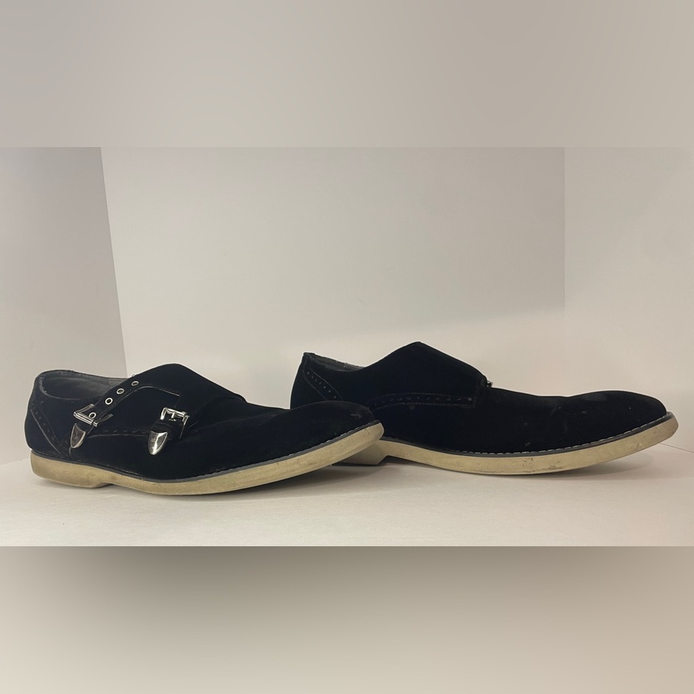 Size 13 - Steven Land Black Velvet Buckle Shoes Loafers Hand Made
